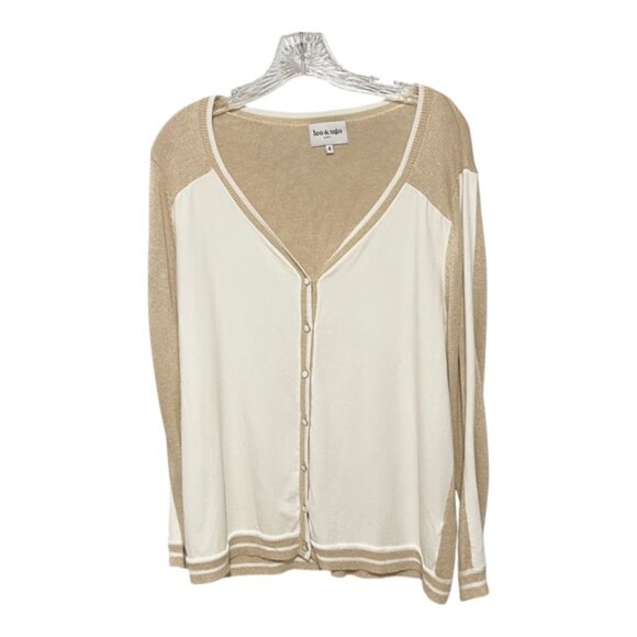 Leo & Ungo Paris Size 4 Oversized White Sparkle Gold Cardigan Set EUC - Picture 6 of 12